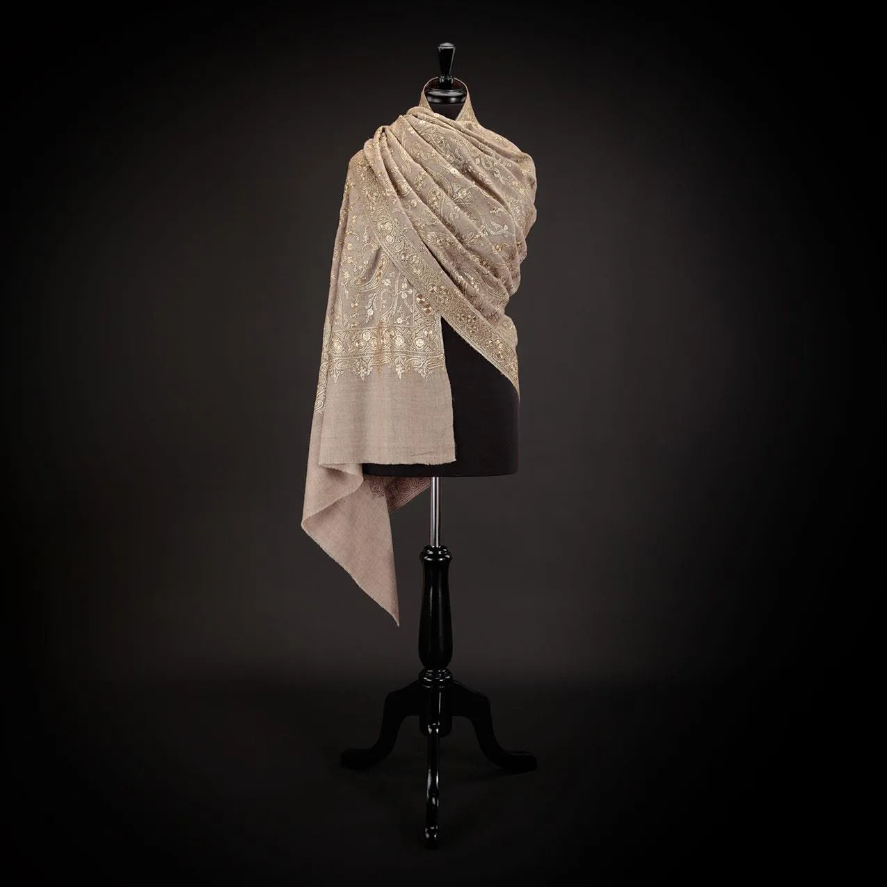 Ganderbal Hand Embroidered Pashmina Golden Zari