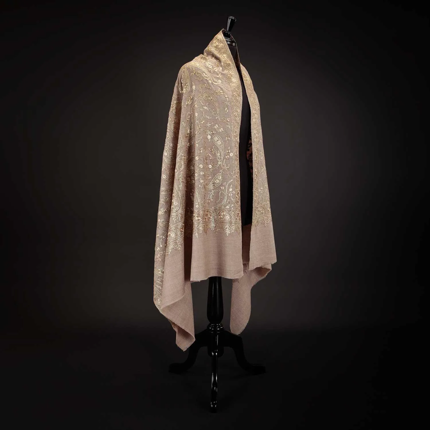 Ganderbal Hand Embroidered Pashmina Golden Zari