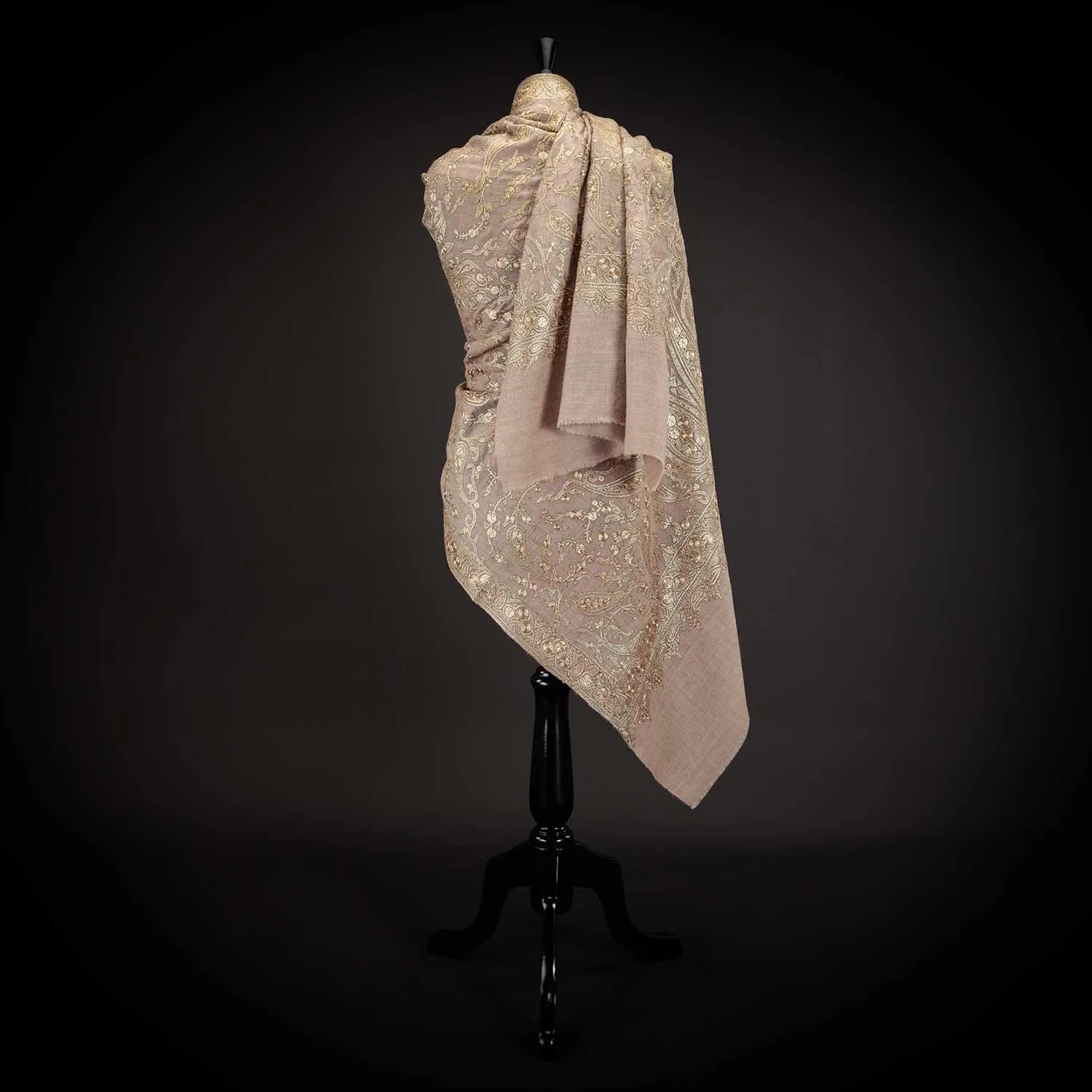 Ganderbal Hand Embroidered Pashmina Golden Zari