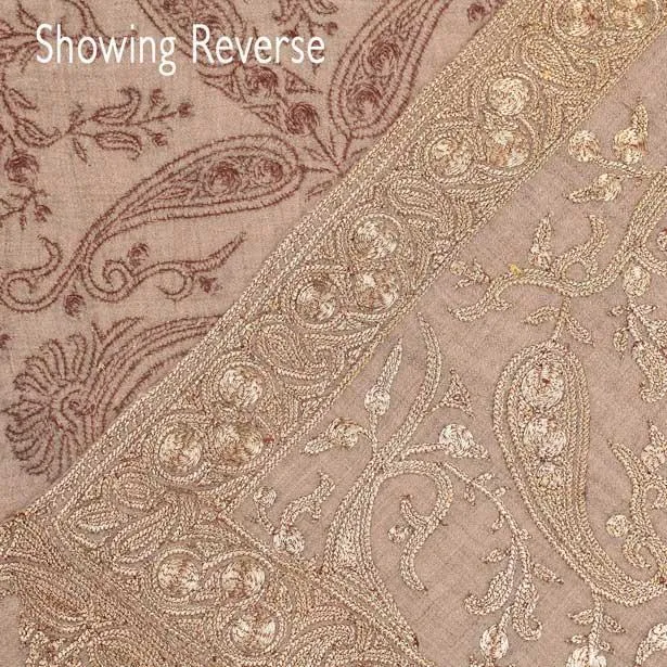 Ganderbal Hand Embroidered Pashmina Golden Zari
