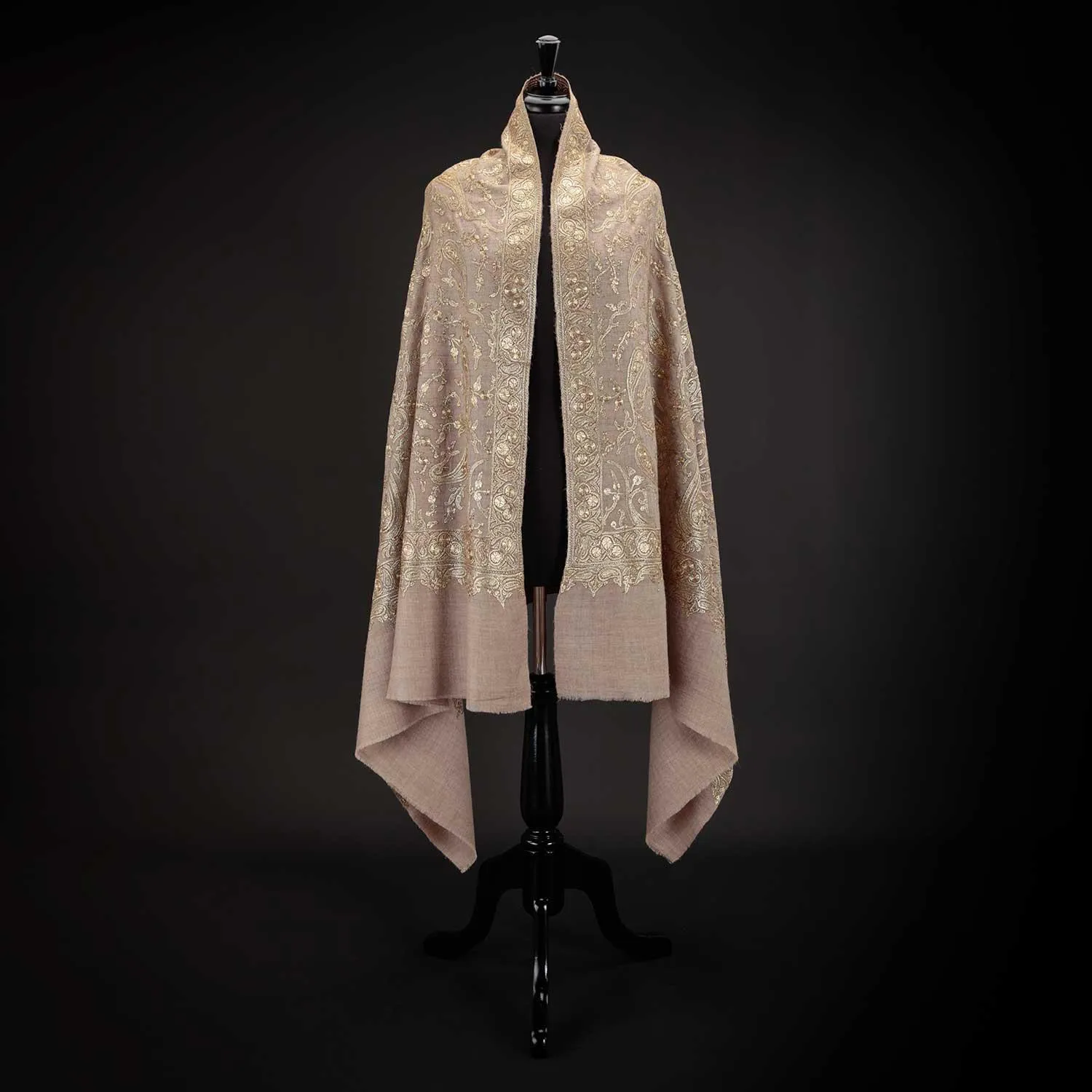 Ganderbal Hand Embroidered Pashmina Golden Zari