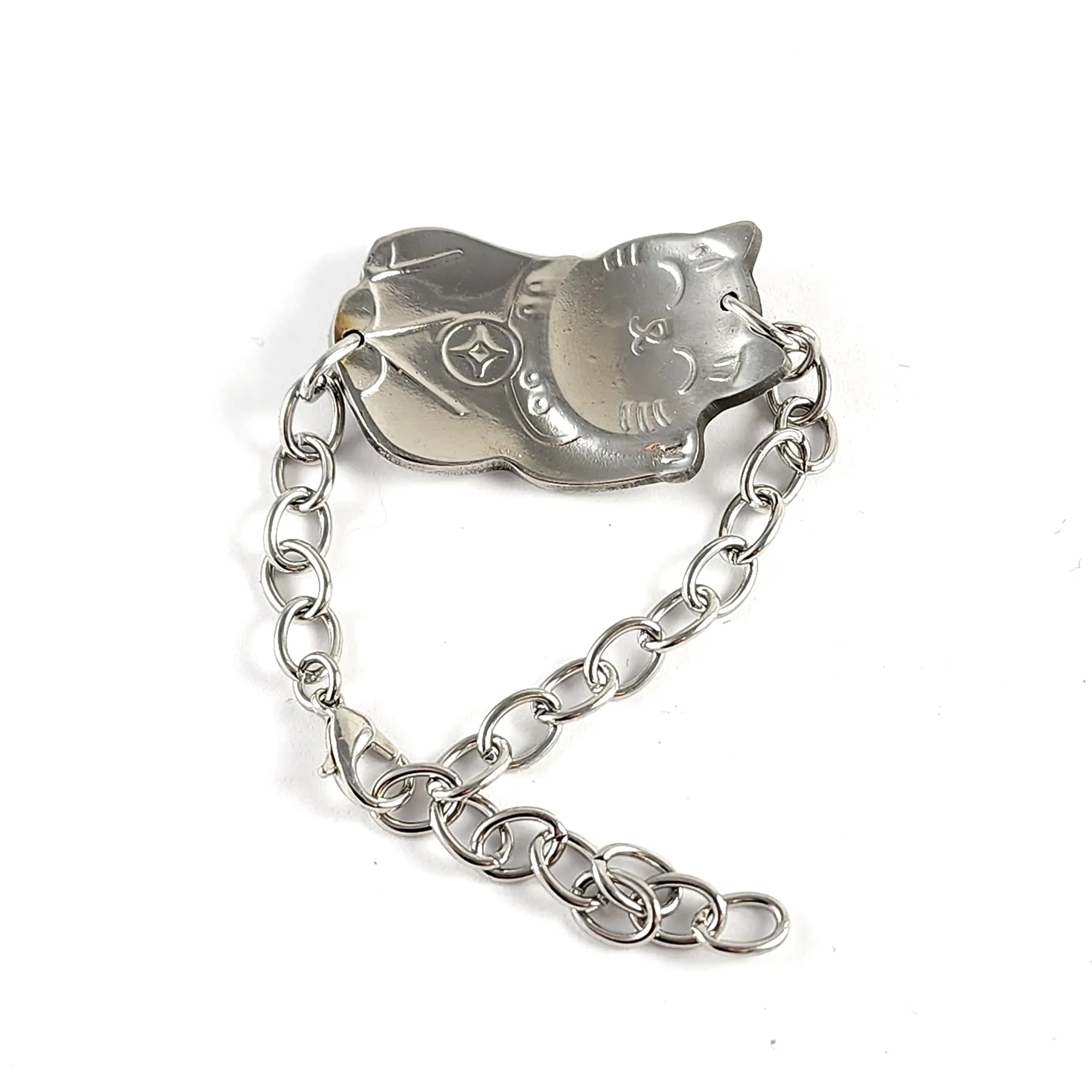 Maneki Neko Lucky Cat Stainless Steel Spoon Bracelet