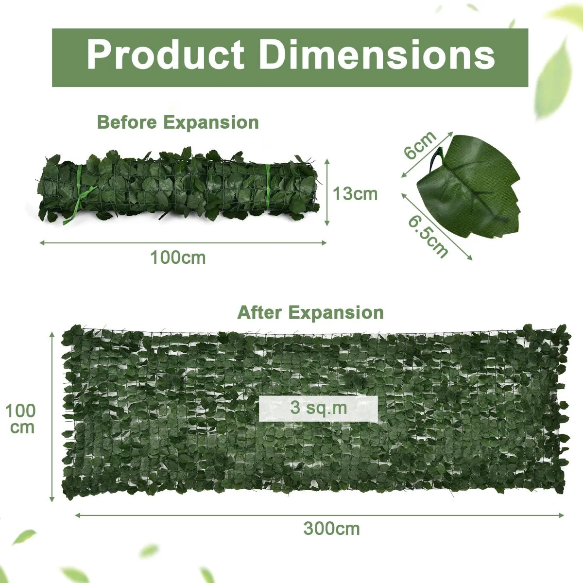 NNECW Artificial Hedge Fence with Faux Ivy Leaves &amp Zip Tie for Garden &amp Yard-1 piece