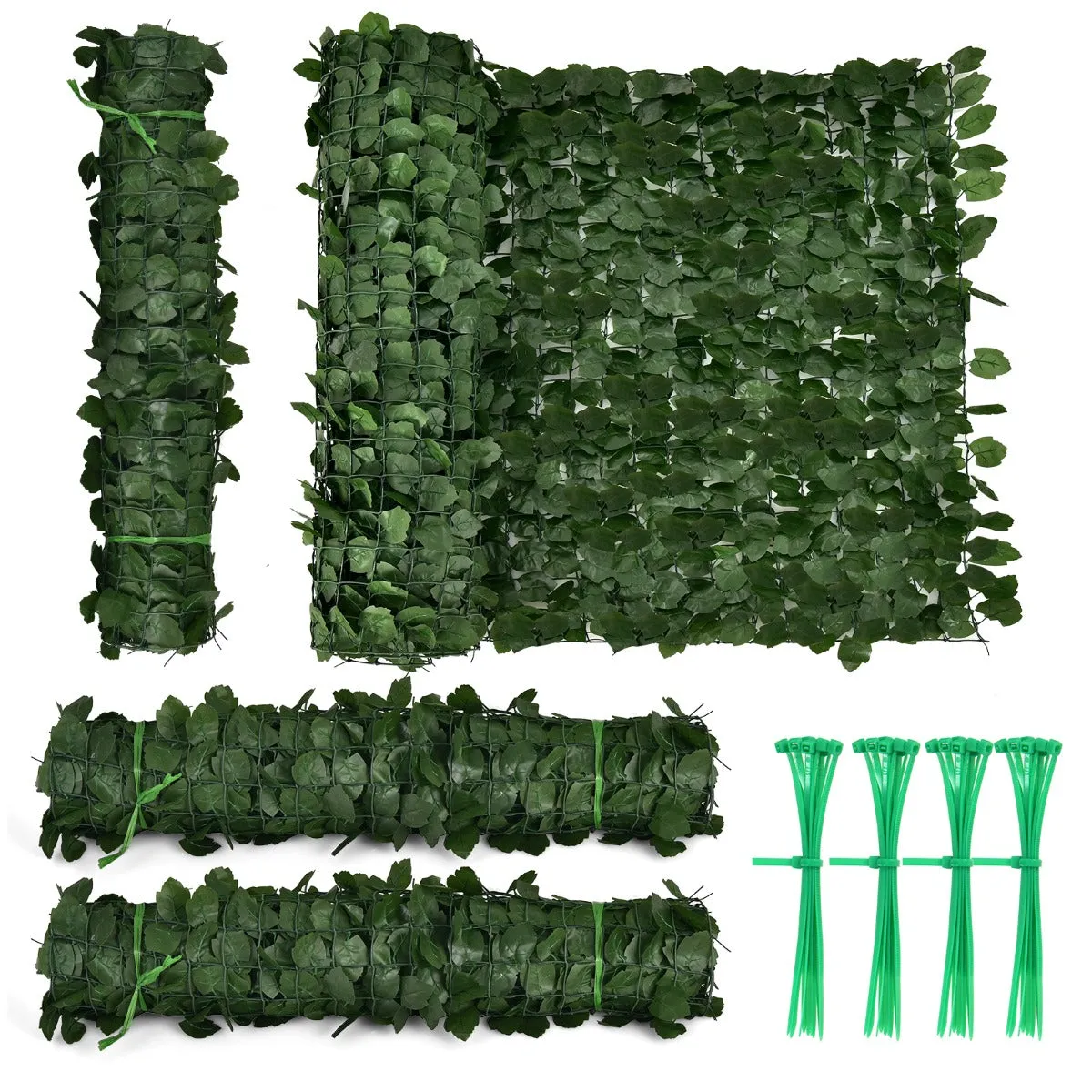 NNECW Artificial Hedge Fence with Faux Ivy Leaves &amp Zip Tie for Garden &amp Yard-1 piece
