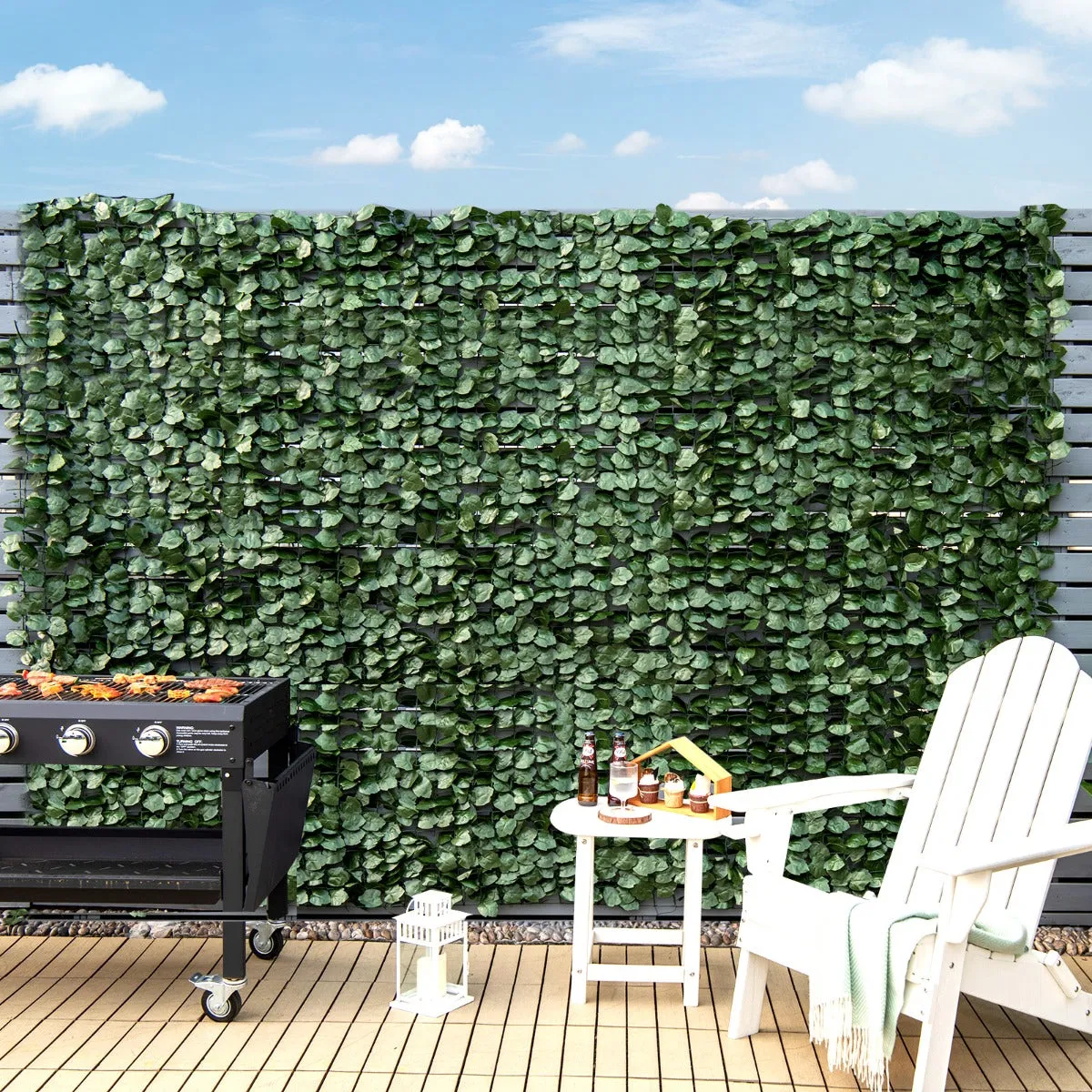 NNECW Artificial Hedge Fence with Faux Ivy Leaves &amp Zip Tie for Garden &amp Yard-1 piece