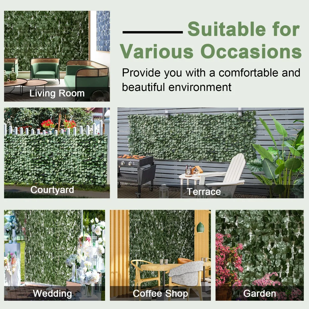 NNECW Artificial Hedge Fence with Faux Ivy Leaves &amp Zip Tie for Garden &amp Yard-1 piece