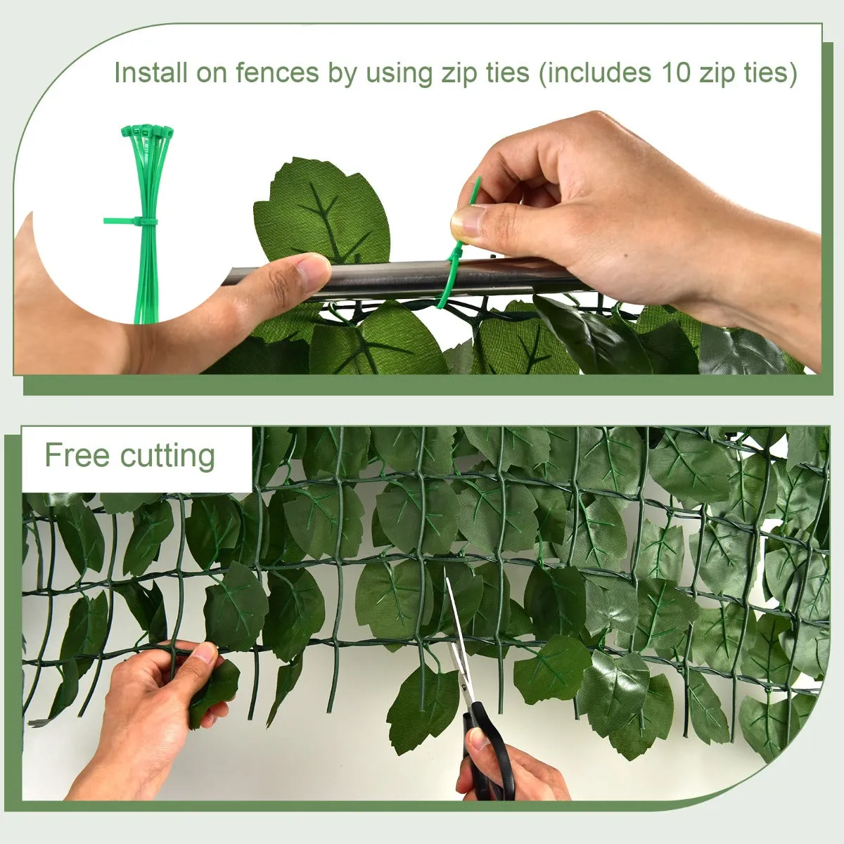 NNECW Artificial Hedge Fence with Faux Ivy Leaves &amp Zip Tie for Garden &amp Yard-1 piece