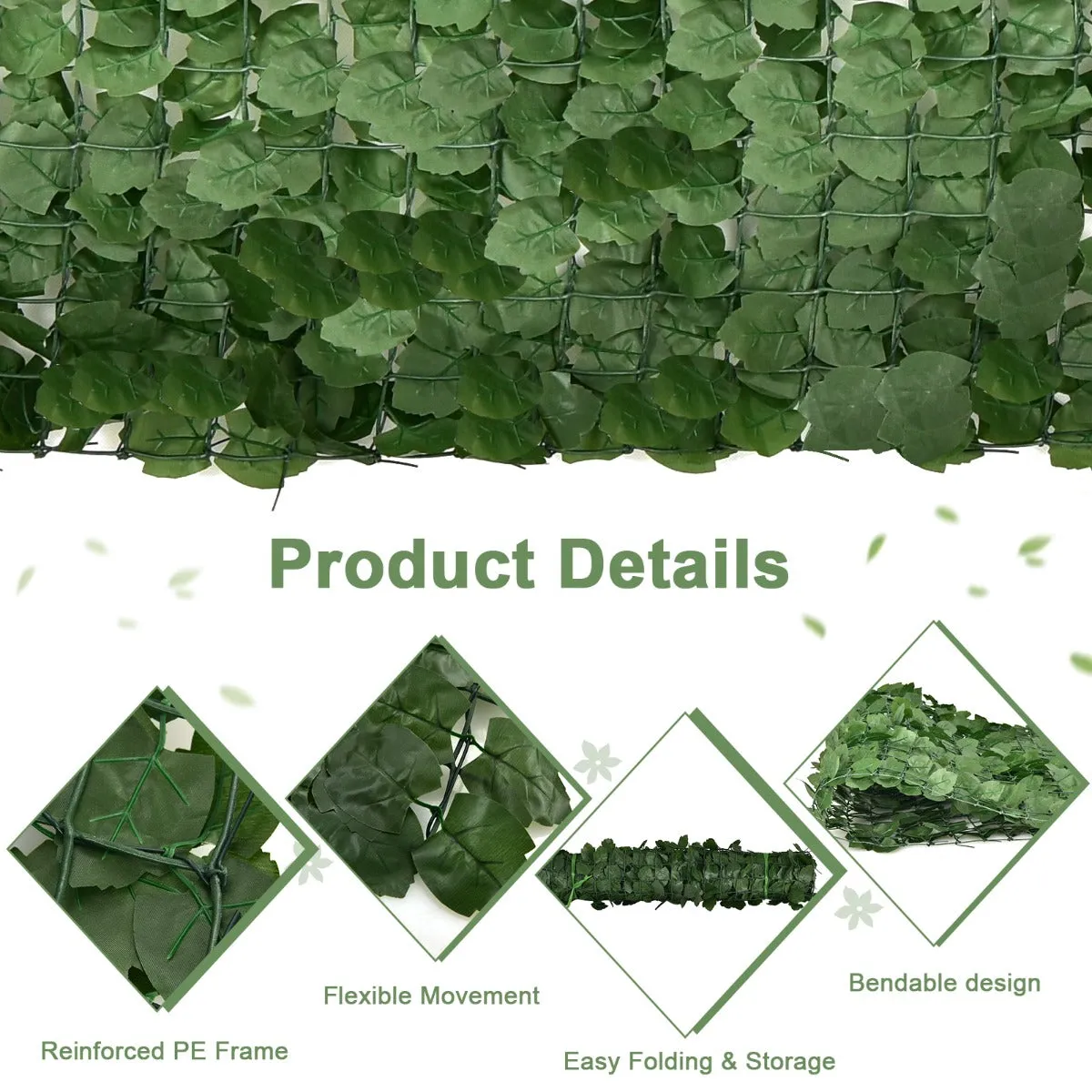 NNECW Artificial Hedge Fence with Faux Ivy Leaves &amp Zip Tie for Garden &amp Yard-1 piece