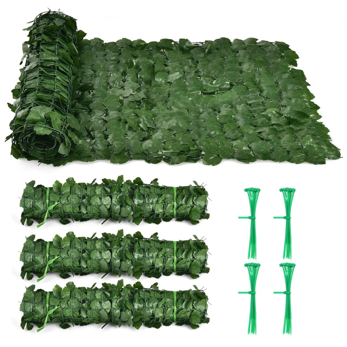 NNECW Artificial Hedge Fence with Faux Ivy Leaves &amp Zip Tie for Garden &amp Yard-1 piece