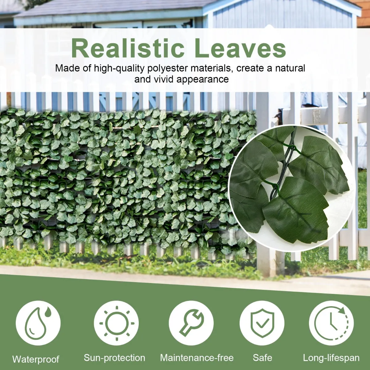 NNECW Artificial Hedge Fence with Faux Ivy Leaves &amp Zip Tie for Garden &amp Yard-1 piece