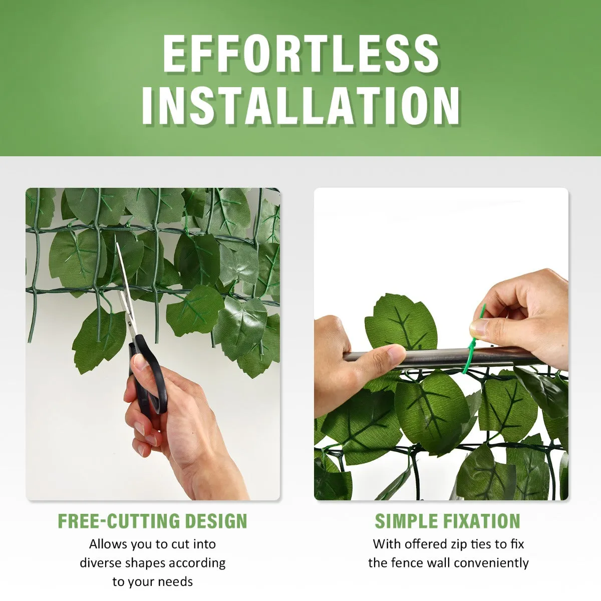 NNECW Artificial Hedge Fence with Faux Ivy Leaves &amp Zip Tie for Garden &amp Yard-2 pieces