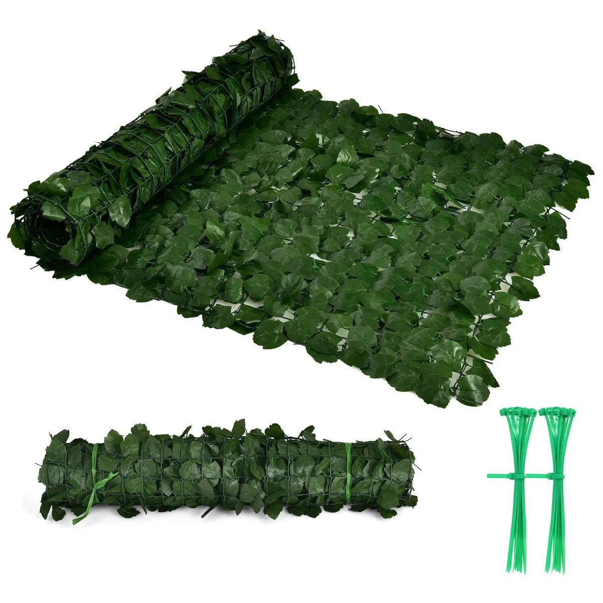 NNECW Artificial Hedge Fence with Faux Ivy Leaves &amp Zip Tie for Garden &amp Yard-2 pieces
