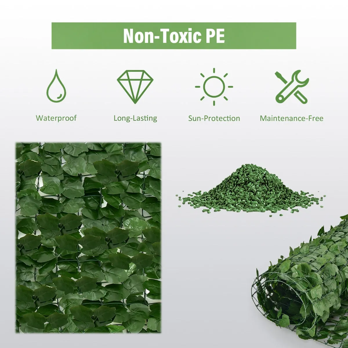 NNECW Artificial Hedge Fence with Faux Ivy Leaves &amp Zip Tie for Garden &amp Yard-2 pieces
