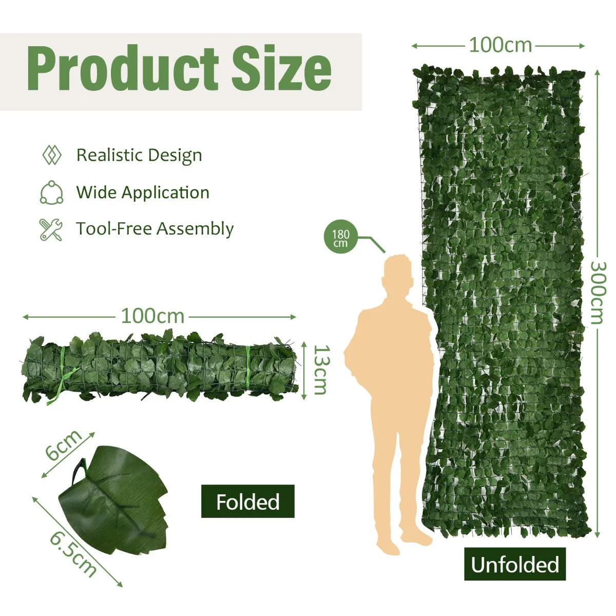 NNECW Artificial Hedge Fence with Faux Ivy Leaves &amp Zip Tie for Garden &amp Yard-2 pieces