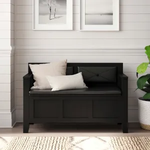 timeless Faux Leather Entryway Storage Bench, Black